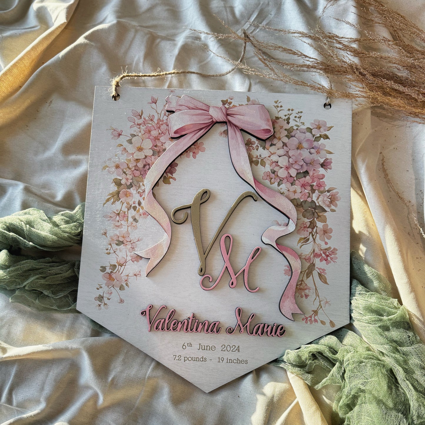 Personalized Baby Banner Sign - Wooden Wall Decor with 3D Details